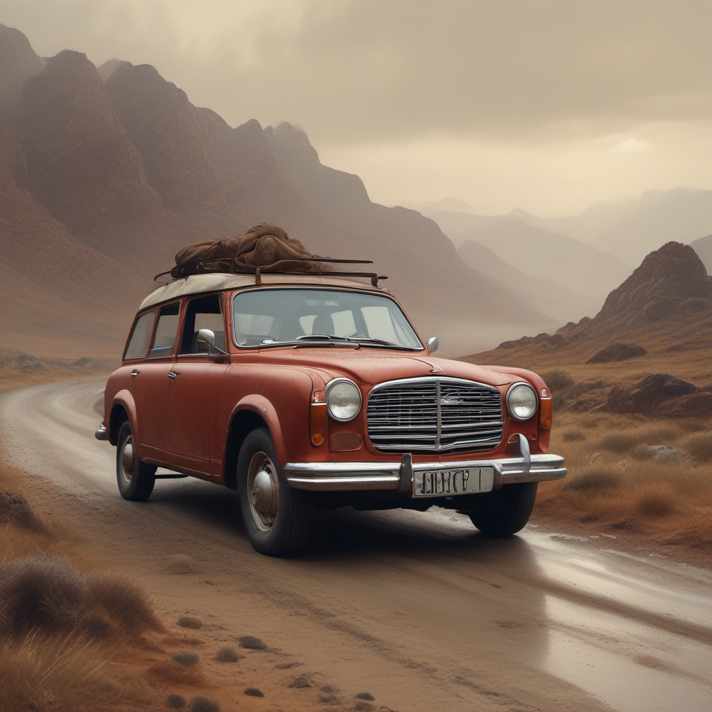 old rusty vintage car travels dusty road by Free AI Image Generator & Maker - No login required✨ | AIGAZOU