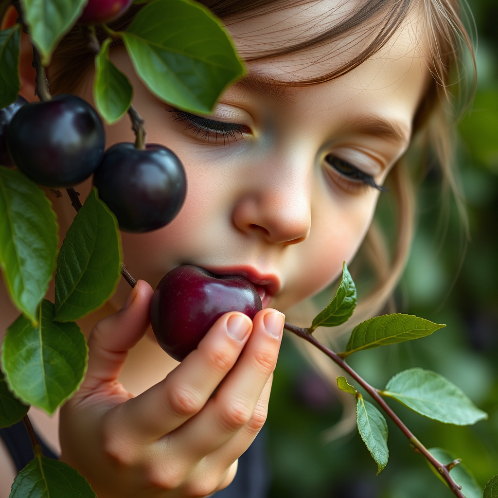 girl licking small purple plum by Free AI Image Generator & Maker - No login required✨ | AIGAZOU