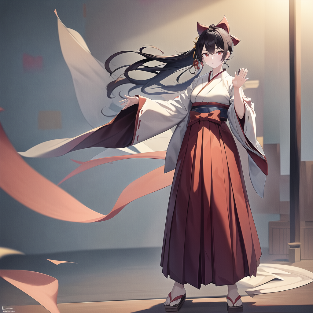 raising hands with fan in haori hakama by Free AI Image Generator & Maker - No login required✨ | AIGAZOU
