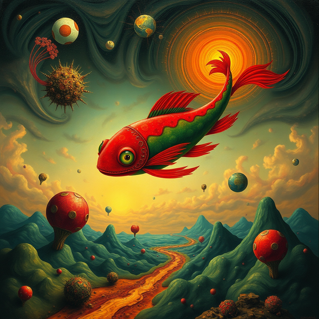 surreal vibrant red green cucumber dreamlike landscape by Free AI Image Generator & Maker - No login required✨ | AIGAZOU