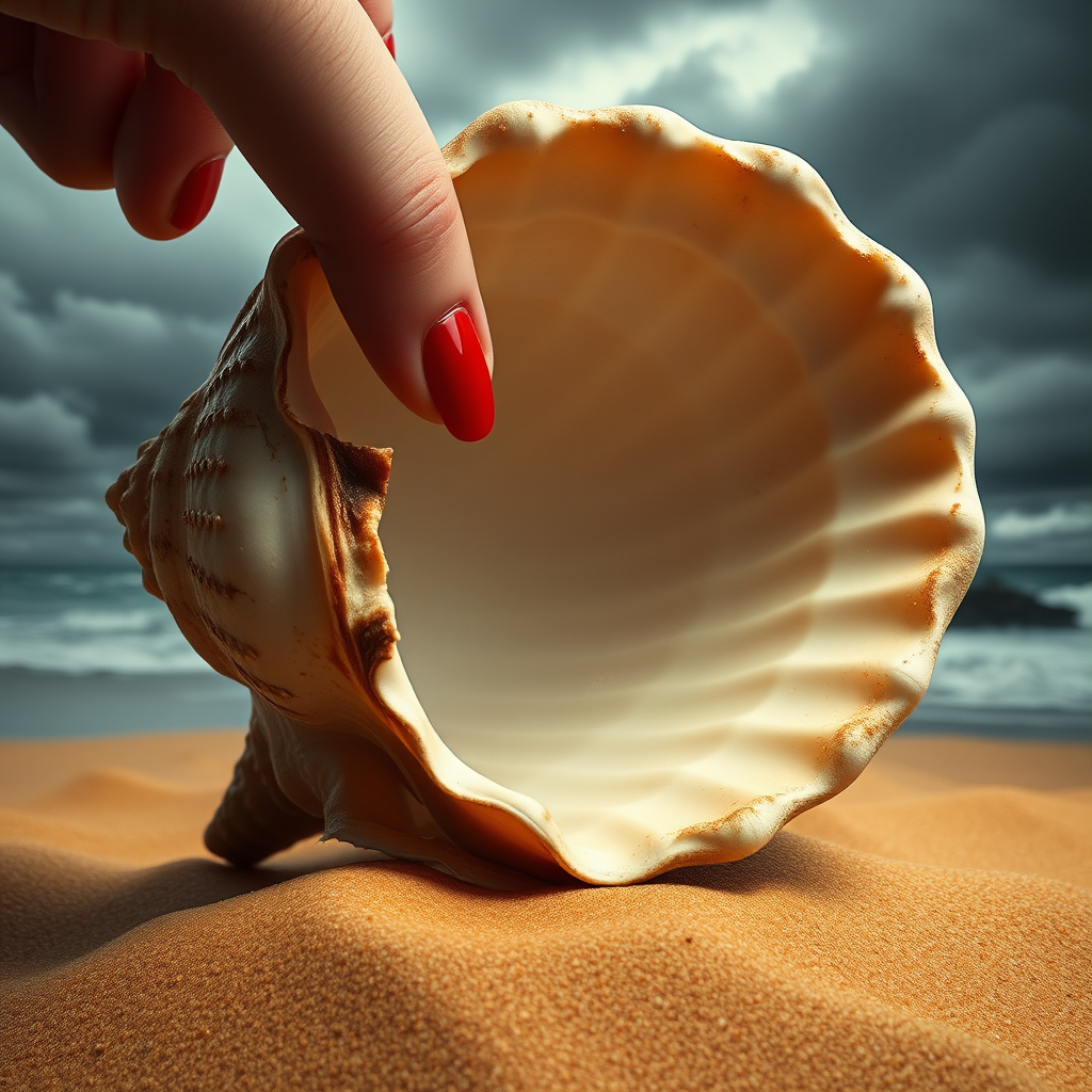 surreal delicate finger red nail seashell by Free AI Image Generator & Maker - No login required✨ | AIGAZOU