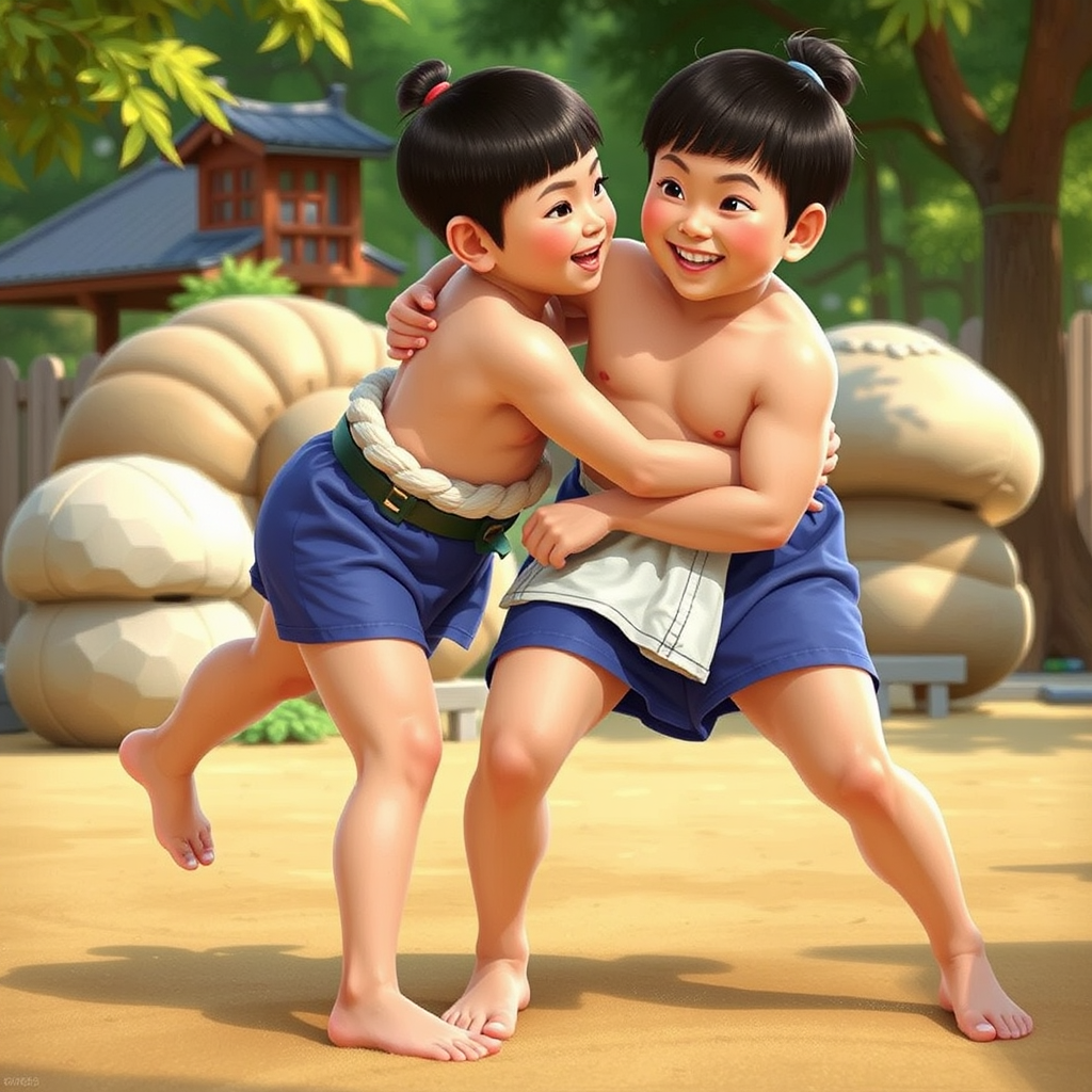 3dcg illustration kids sumo tournament nationwide by Free AI Image Generator & Maker - No login required✨ | AIGAZOU