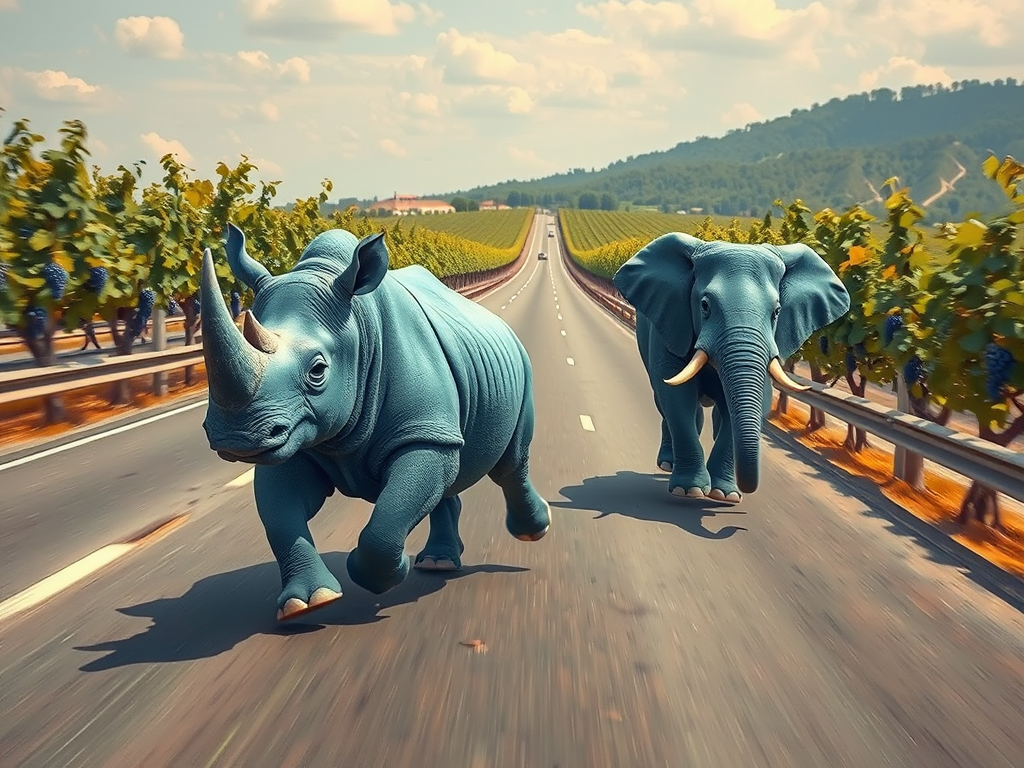 blue rhinoceros elephant racing vineyard by Free AI Image Generator & Maker - No login required✨ | AIGAZOU
