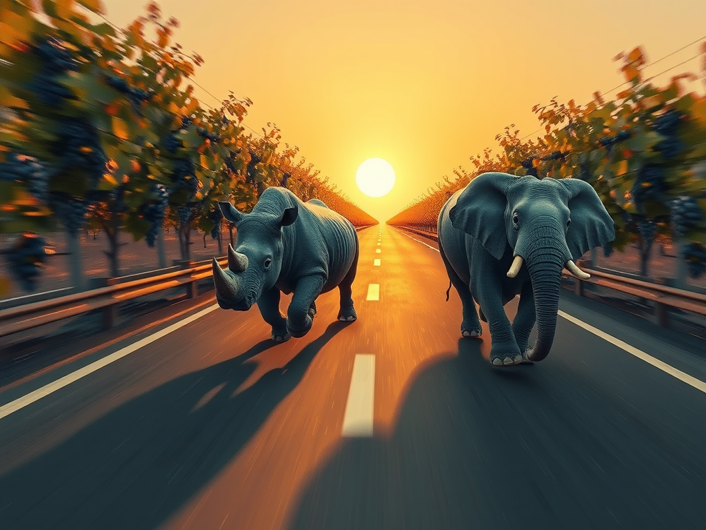 blue rhinoceros elephant racing highway grapevines by Free AI Image Generator & Maker - No login required✨ | AIGAZOU