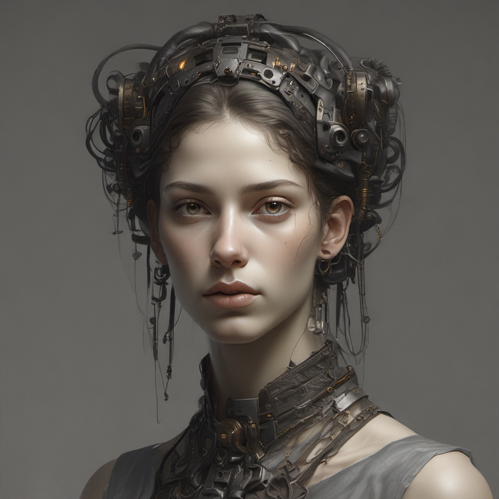 stylized portrait mechanical figure melancholic beauty by Free AI Image Generator & Maker - No login required✨ | AIGAZOU