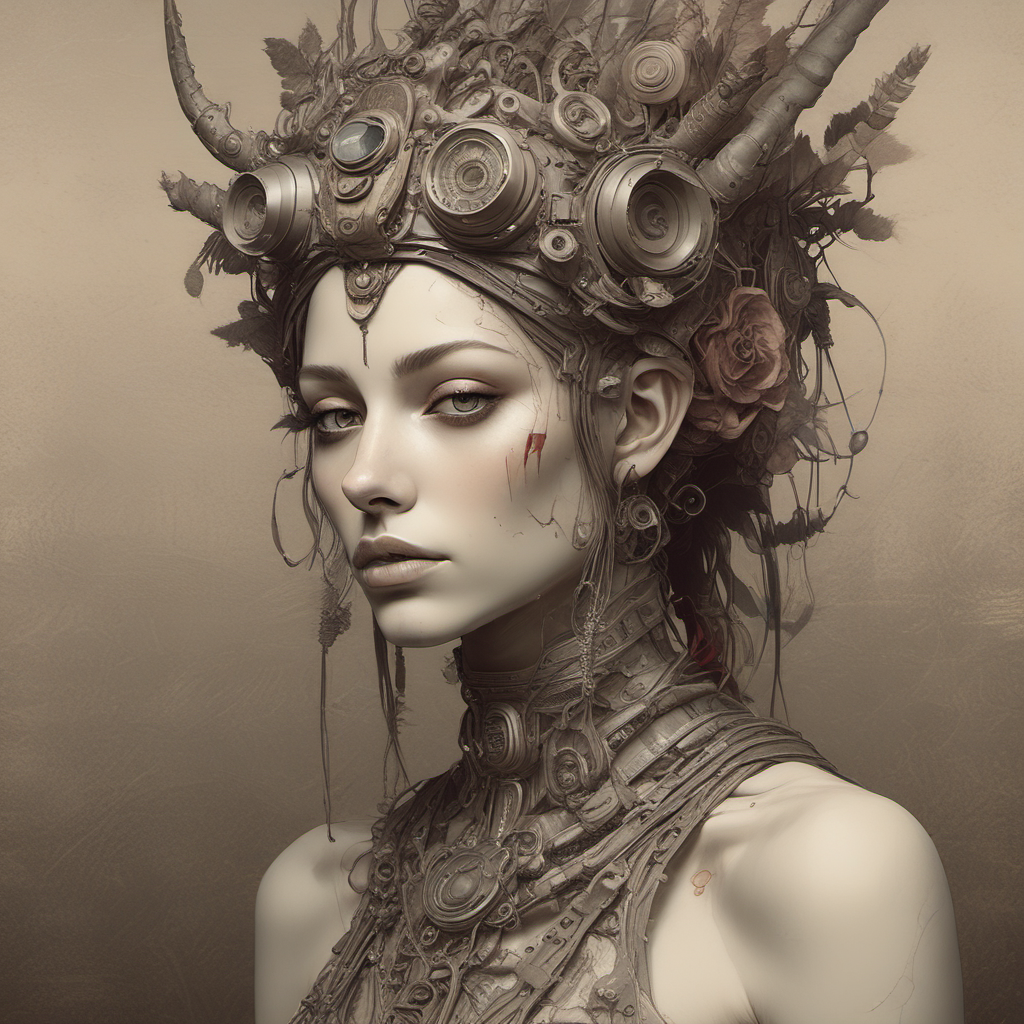 alien female portrait with floral headdress by Free AI Image Generator & Maker - No login required✨ | AIGAZOU