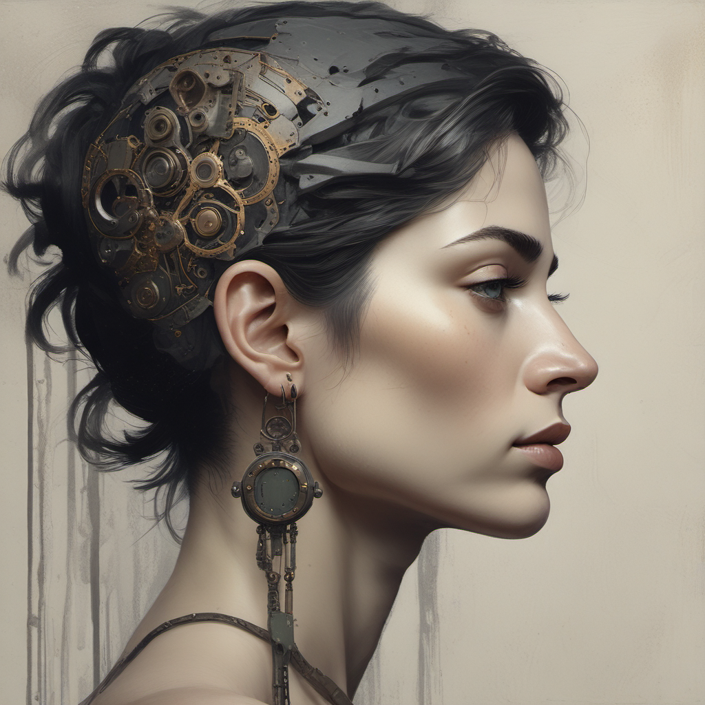 stylized portrait mechanical figure melancholic beauty by Free AI Image Generator & Maker - No login required✨ | AIGAZOU