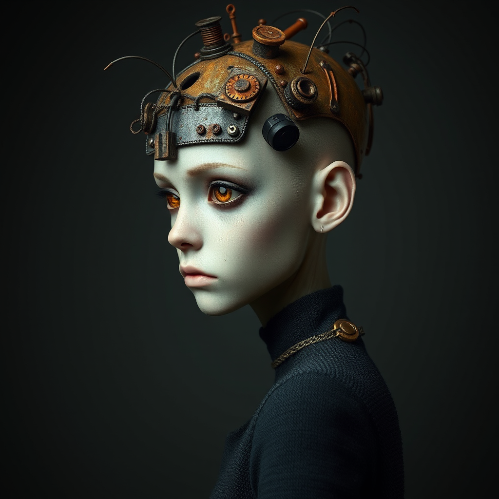 stylized portrait mechanical figure melancholic beauty by Free AI Image Generator & Maker - No login required✨ | AIGAZOU