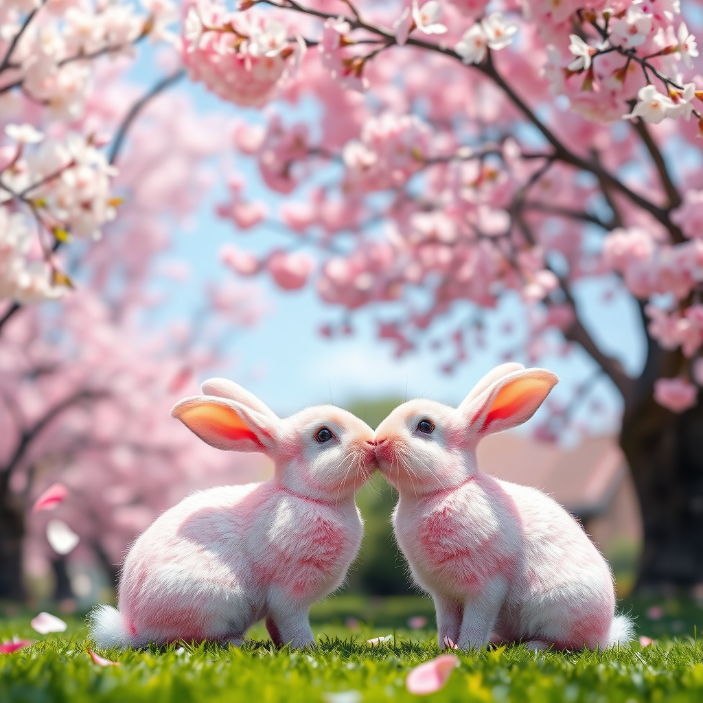 photorealistic pink rabbits kissing cherry blossoms by Free AI Image Generator & Maker - No login required✨ | AIGAZOU