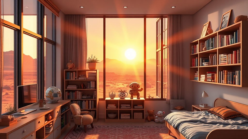 sunbeam rays setting sun mars landscape by 無料AI画像生成 aiイラスト - ログイン不要の画像作成サイト | AIGAZOU