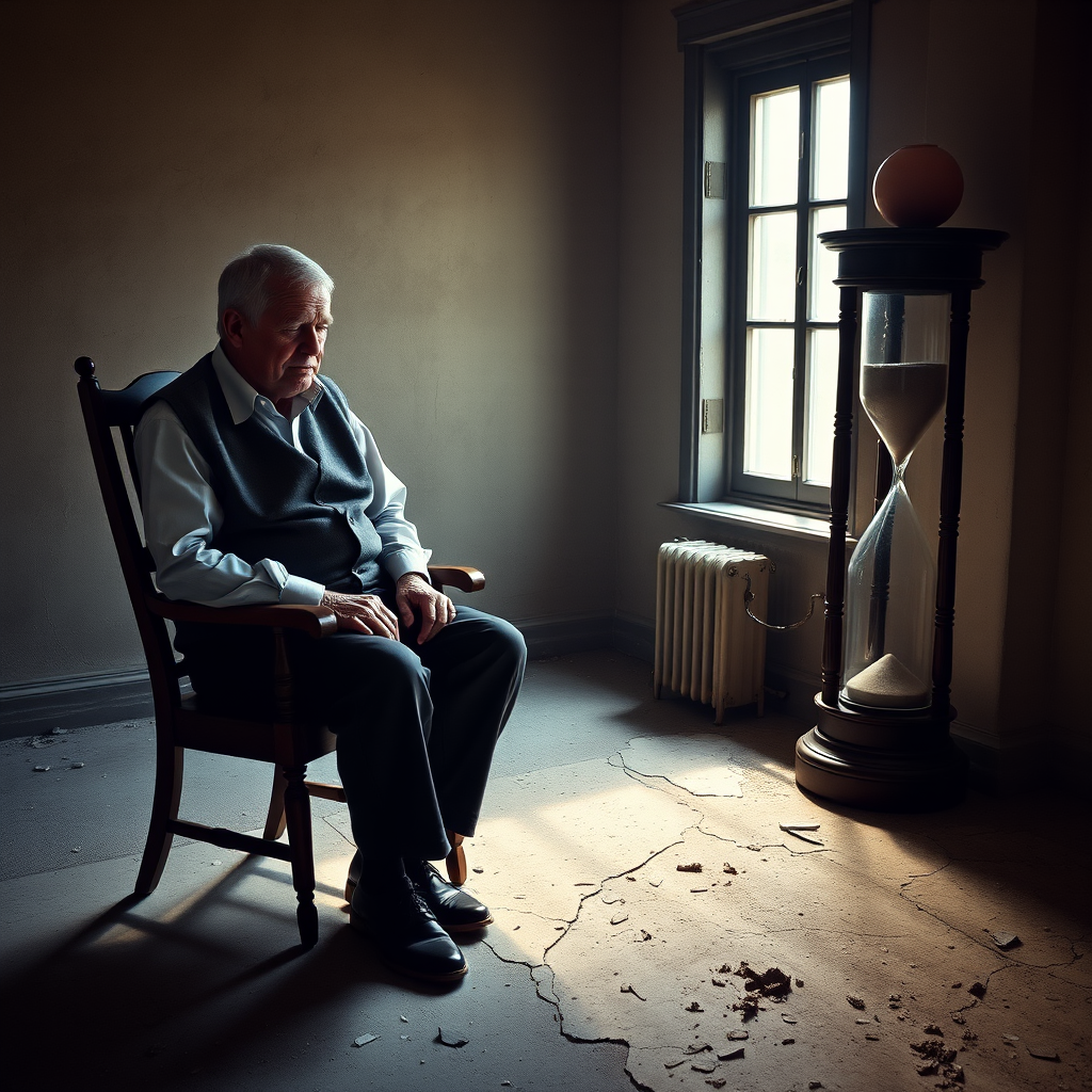 elderly man contemplating in dim room by 免費AI圖像生成工具 AI製圖 | AIGAZOU