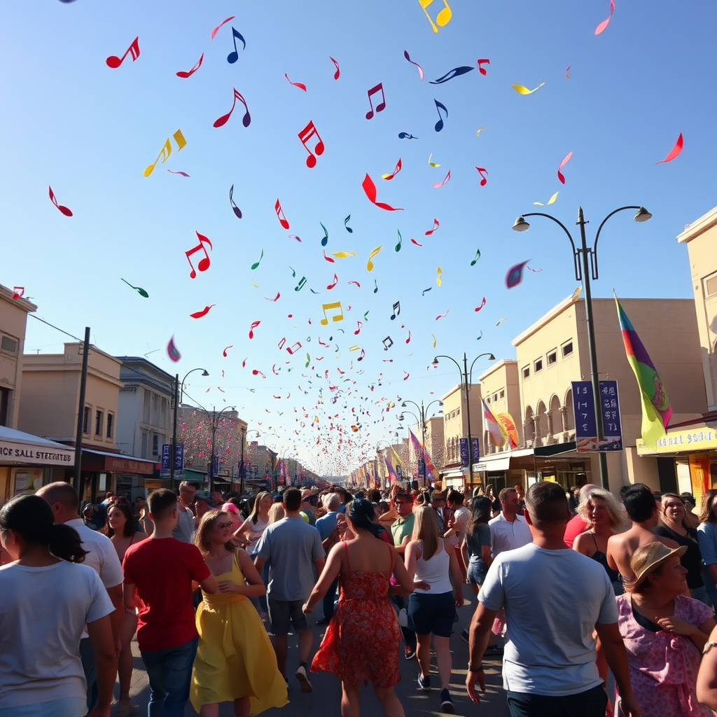 people dancing street colors shining notes by Free AI Image Generator & Maker - No login required✨ | AIGAZOU