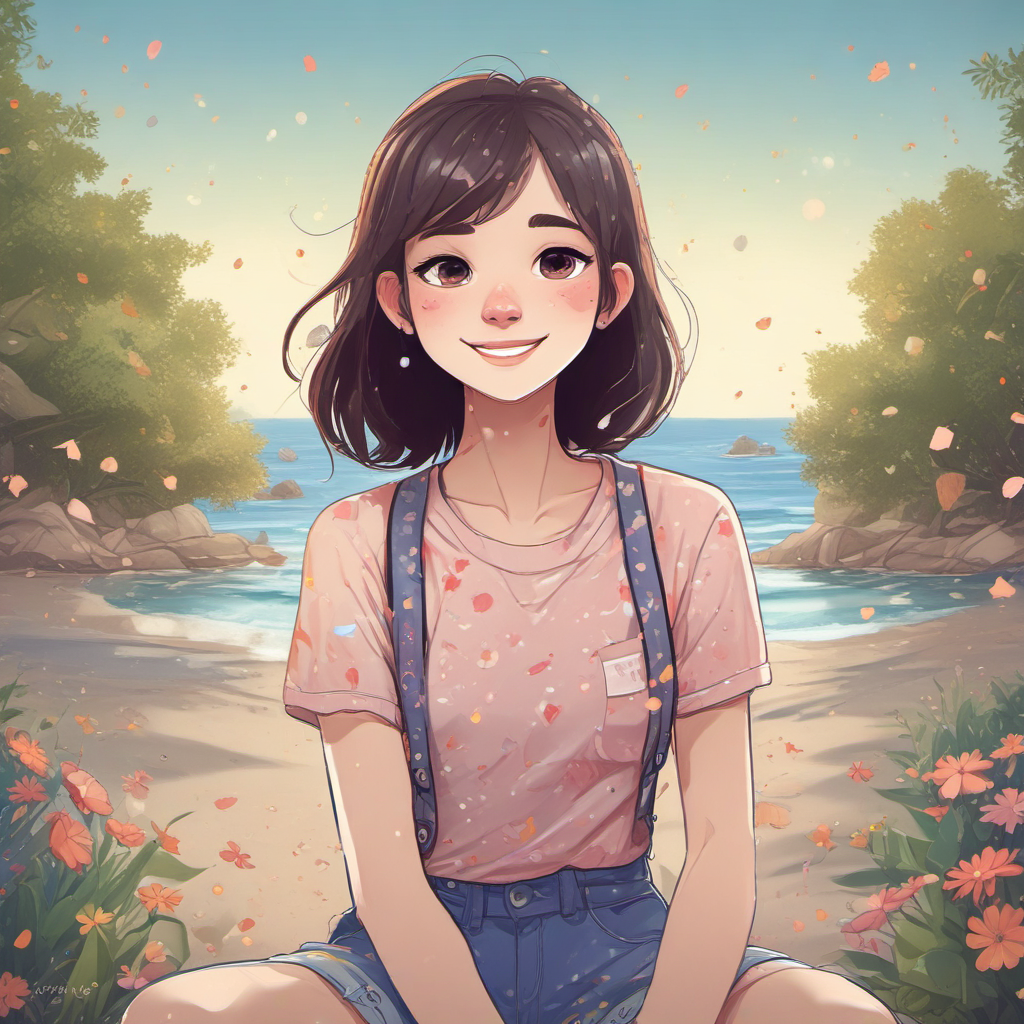 a blushing girl summer sea date by 免费AI图像生成工具 | AIGAZOU