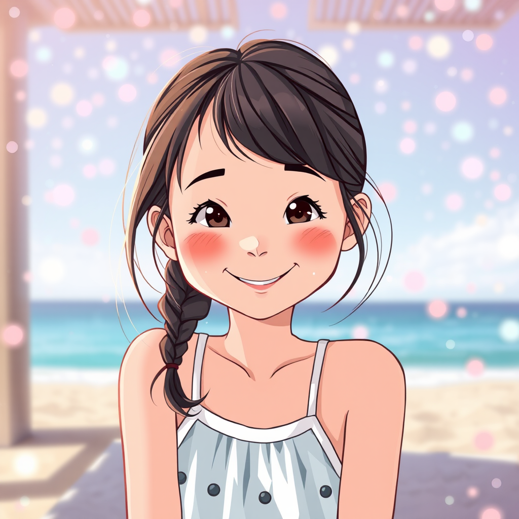 fair skinned girl smiling summer sea date by Free AI Image Generator & Maker - No login required✨ | AIGAZOU