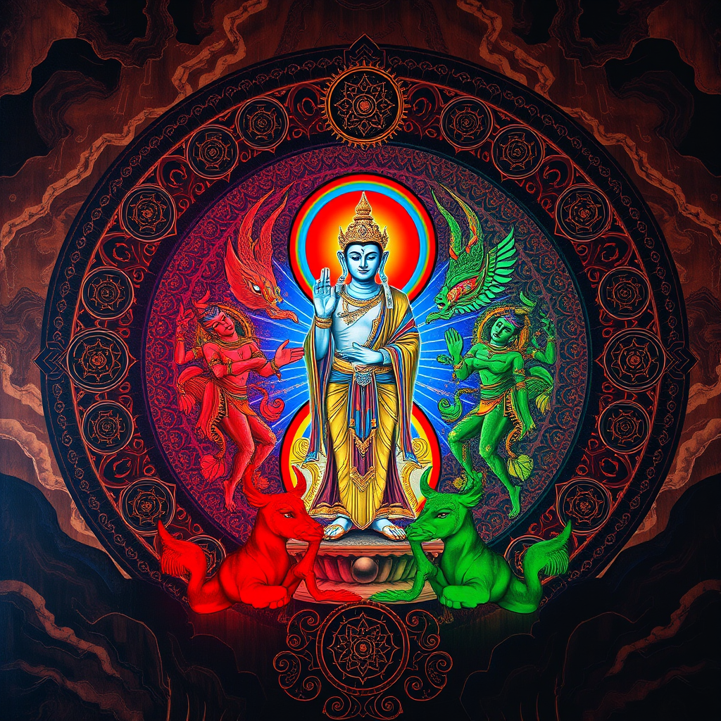ancient wall painting god buddha demon by Free AI Image Generator & Maker - No login required✨ | AIGAZOU
