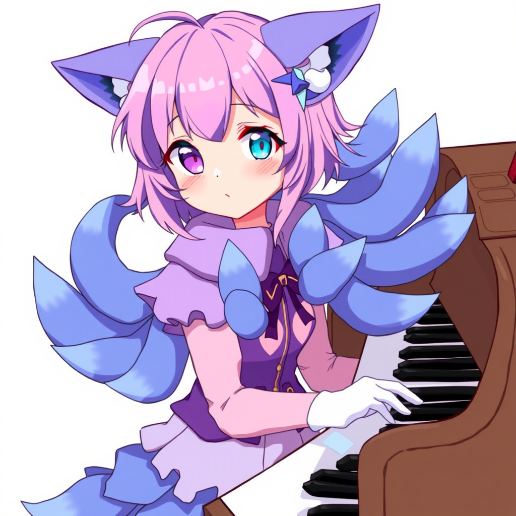 multicolored hair girl playing piano with nine tails by Free AI Image Generator & Maker - No login required✨ | AIGAZOU