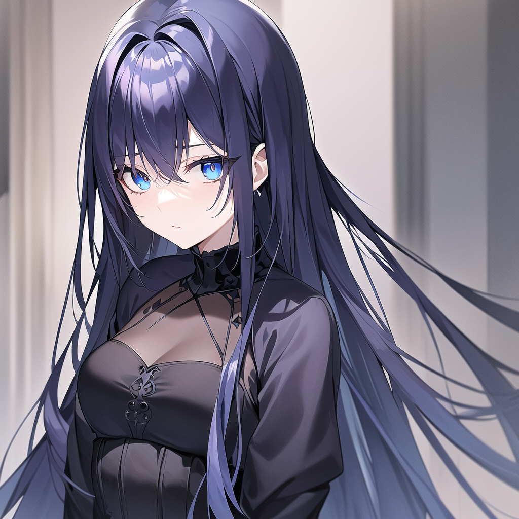 cool expressionless beauty with dark blue straight long hair by Free AI Image Generator & Maker - No login required✨ | AIGAZOU