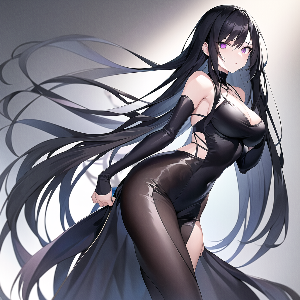 cool expressionless beauty with long black hair by Free AI Image Generator & Maker - No login required✨ | AIGAZOU