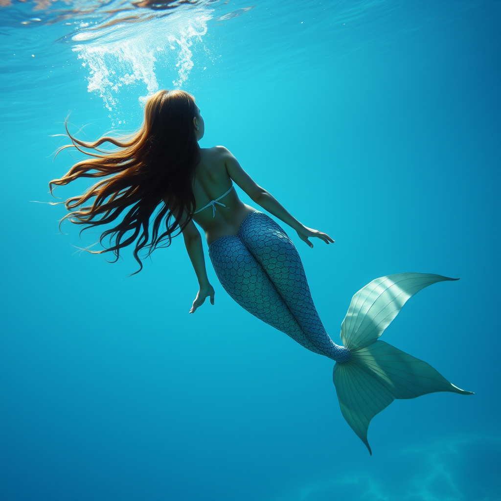 girl mermaid underwater back full body by Free AI Image Generator & Maker - No login required✨ | AIGAZOU