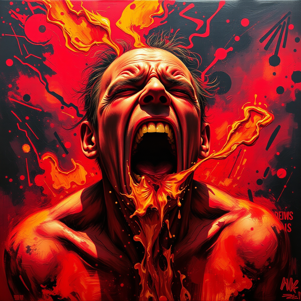 expressionism man vomiting vivid hues distorted shapes by Free AI Image Generator & Maker - No login required✨ | AIGAZOU