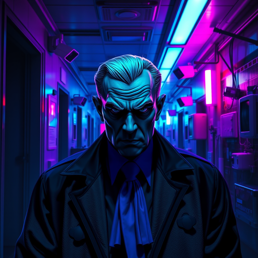 cyberpunk stern faced principal neon lit futuristic gadgets by Free AI Image Generator & Maker - No login required✨ | AIGAZOU