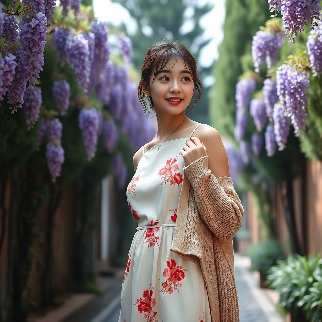 korean woman floral dress green alley by Free AI Image Generator & Maker - No login required✨ | AIGAZOU