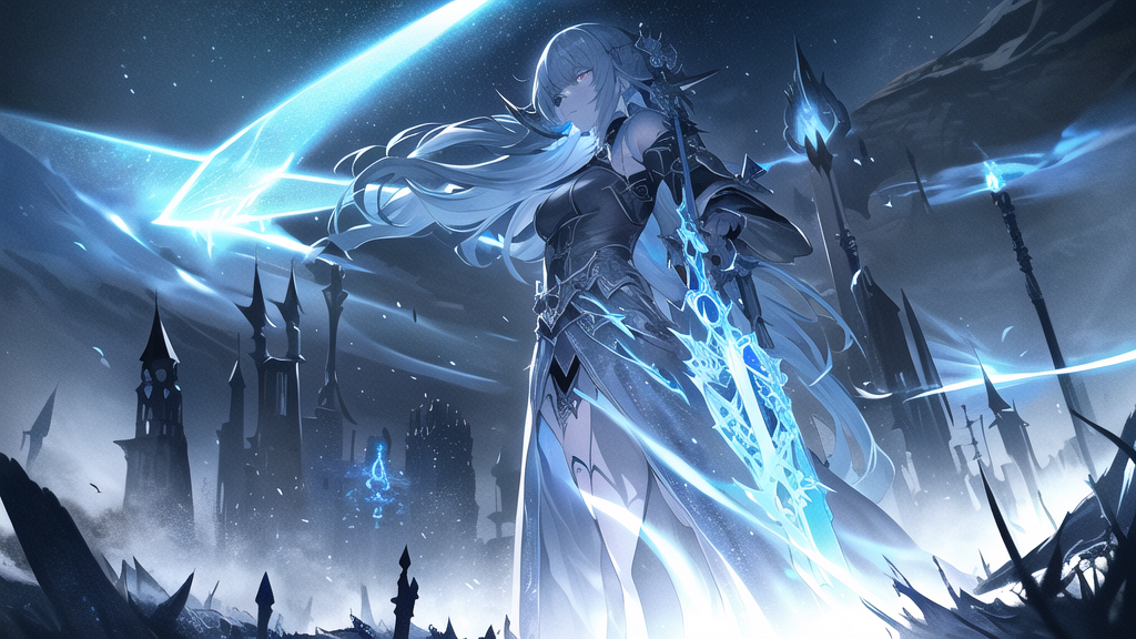 gothic fantasy mystical sword leavatein ethereal blue by Free AI Image Generator & Maker - No login required✨ | AIGAZOU