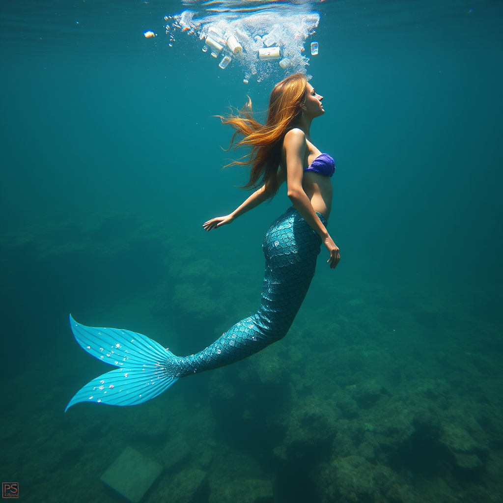 girl mermaid underwater plastics pollution by Free AI Image Generator & Maker - No login required✨ | AIGAZOU