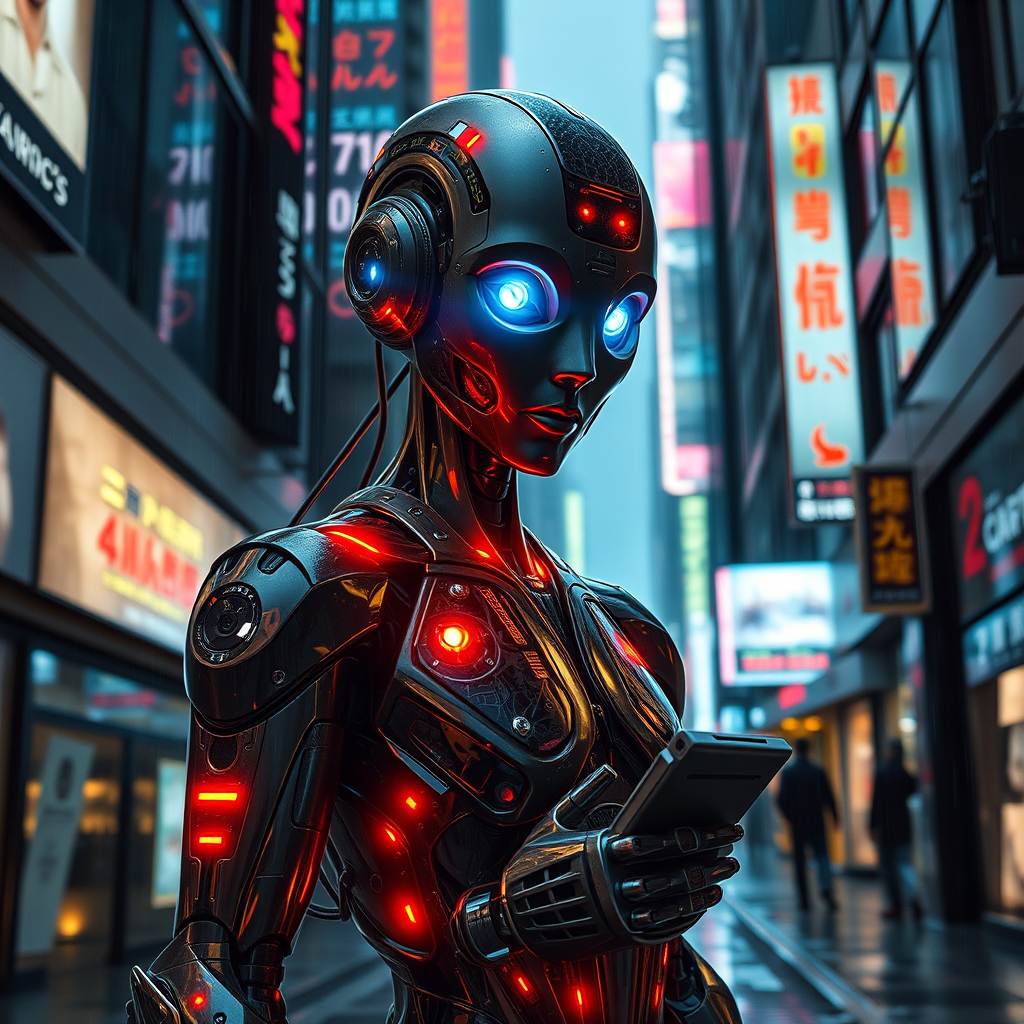 cyberpunk humanoid ai glowing blue eyes by Free AI Image Generator & Maker - No login required✨ | AIGAZOU
