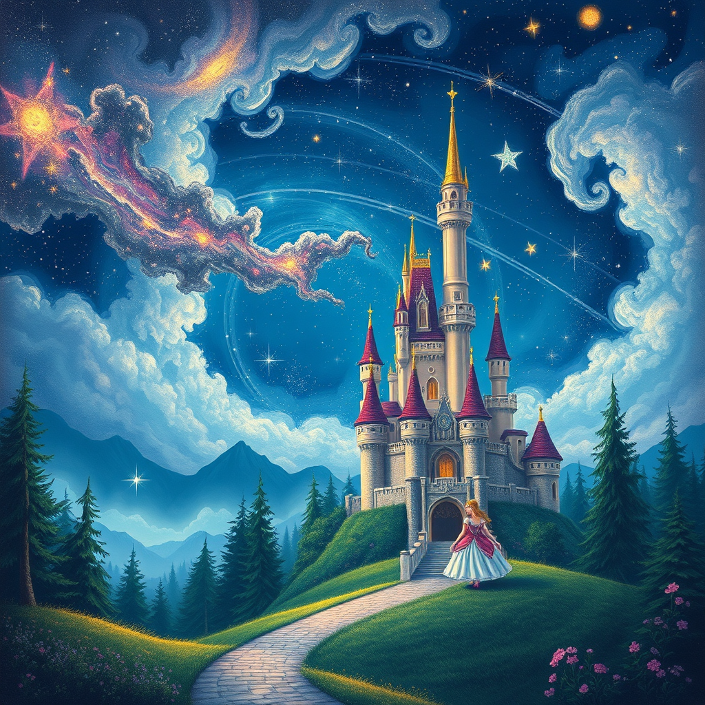 fairy tale world beautiful starry sky castle by Free AI Image Generator & Maker - No login required✨ | AIGAZOU