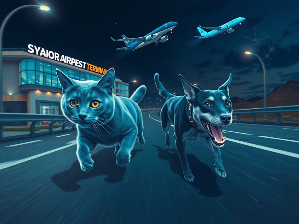 blue cat dog race night highway by Free AI Image Generator & Maker - No login required✨ | AIGAZOU