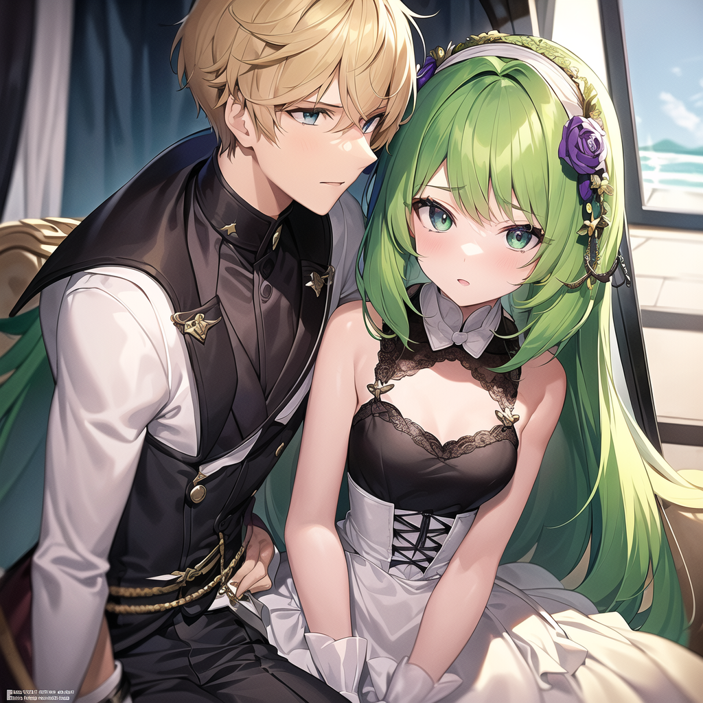14 year old girl emerald green eyes marries blonde boy by Free AI Image Generator & Maker - No login required✨ | AIGAZOU