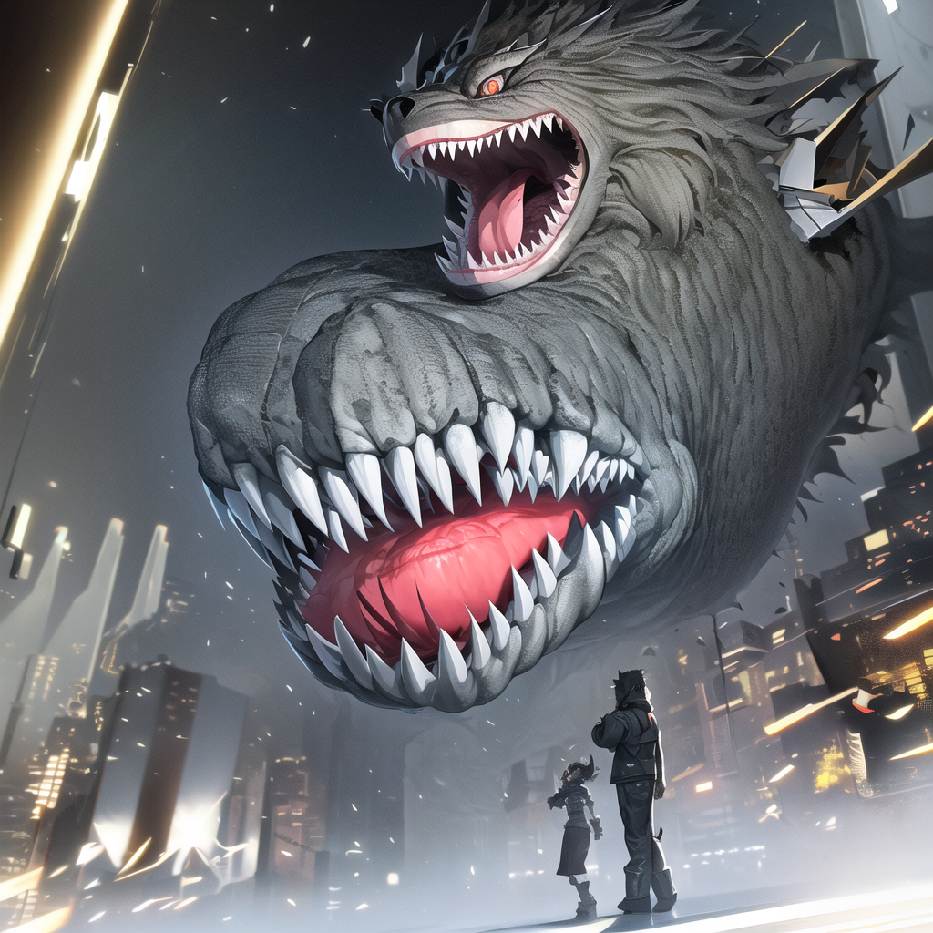 create a huge 3d machine with dark eyes and sharp teeth by Free AI Image Generator & Maker - No login required✨ | AIGAZOU