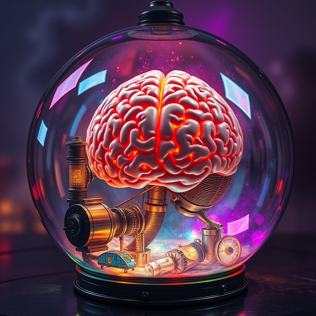 steampunk glass sphere with brain and engine by Free AI Image Generator & Maker - No login required✨ | AIGAZOU