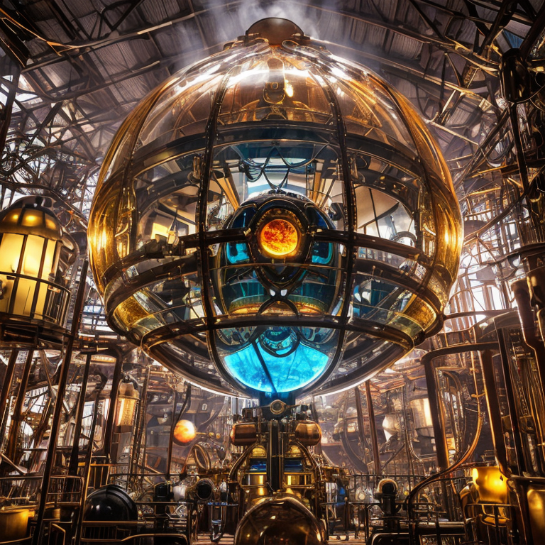 steampunk glass sphere with brain and engine by Free AI Image Generator & Maker - No login required✨ | AIGAZOU
