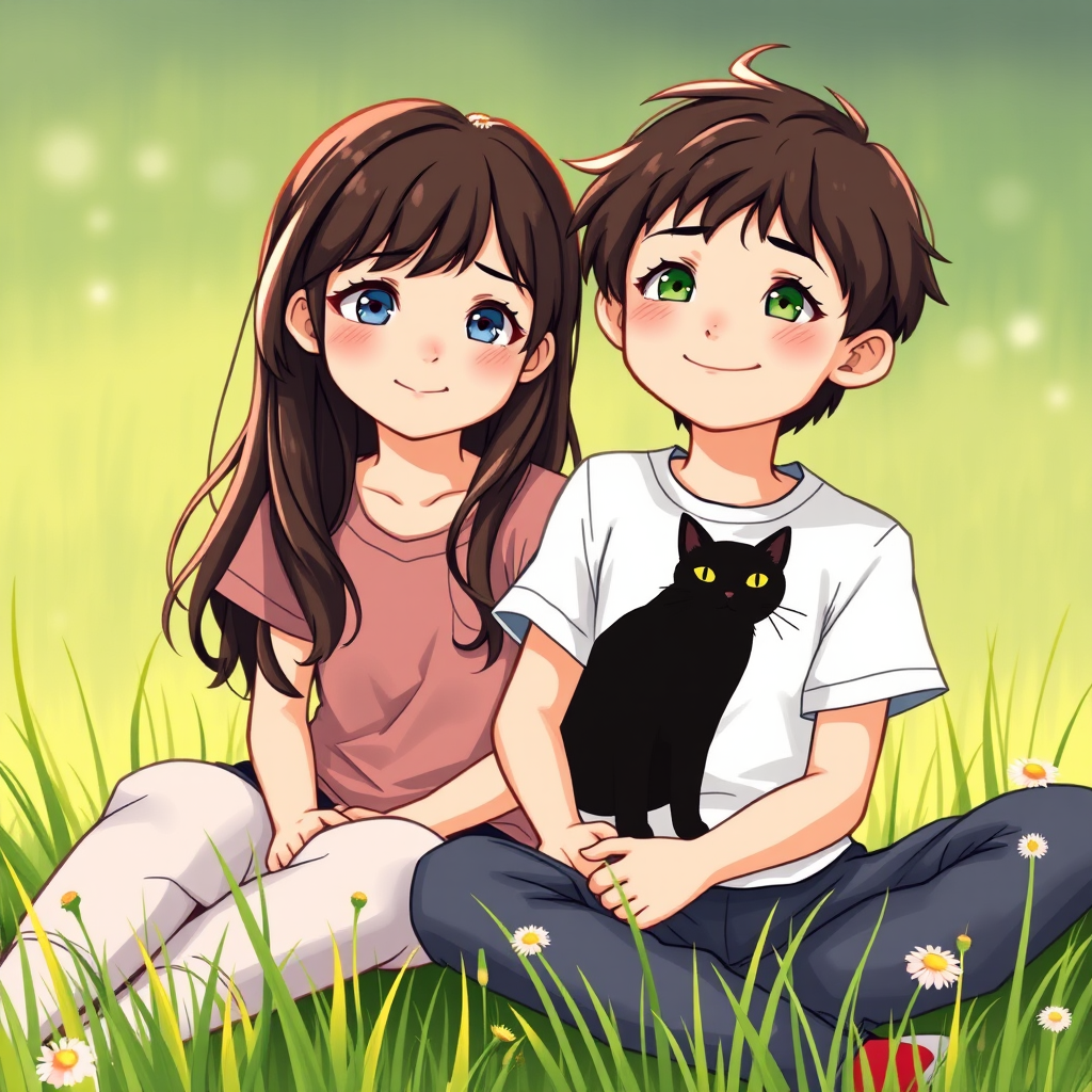 boy and girl enjoying peace on meadow by Free AI Image Generator & Maker - No login required✨ | AIGAZOU