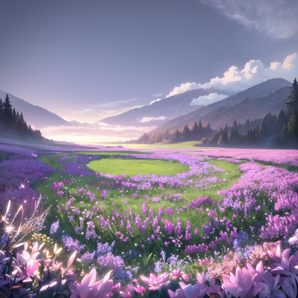 fog spreads in living spiraling colors over a meadow by Free AI Image Generator & Maker - No login required✨ | AIGAZOU