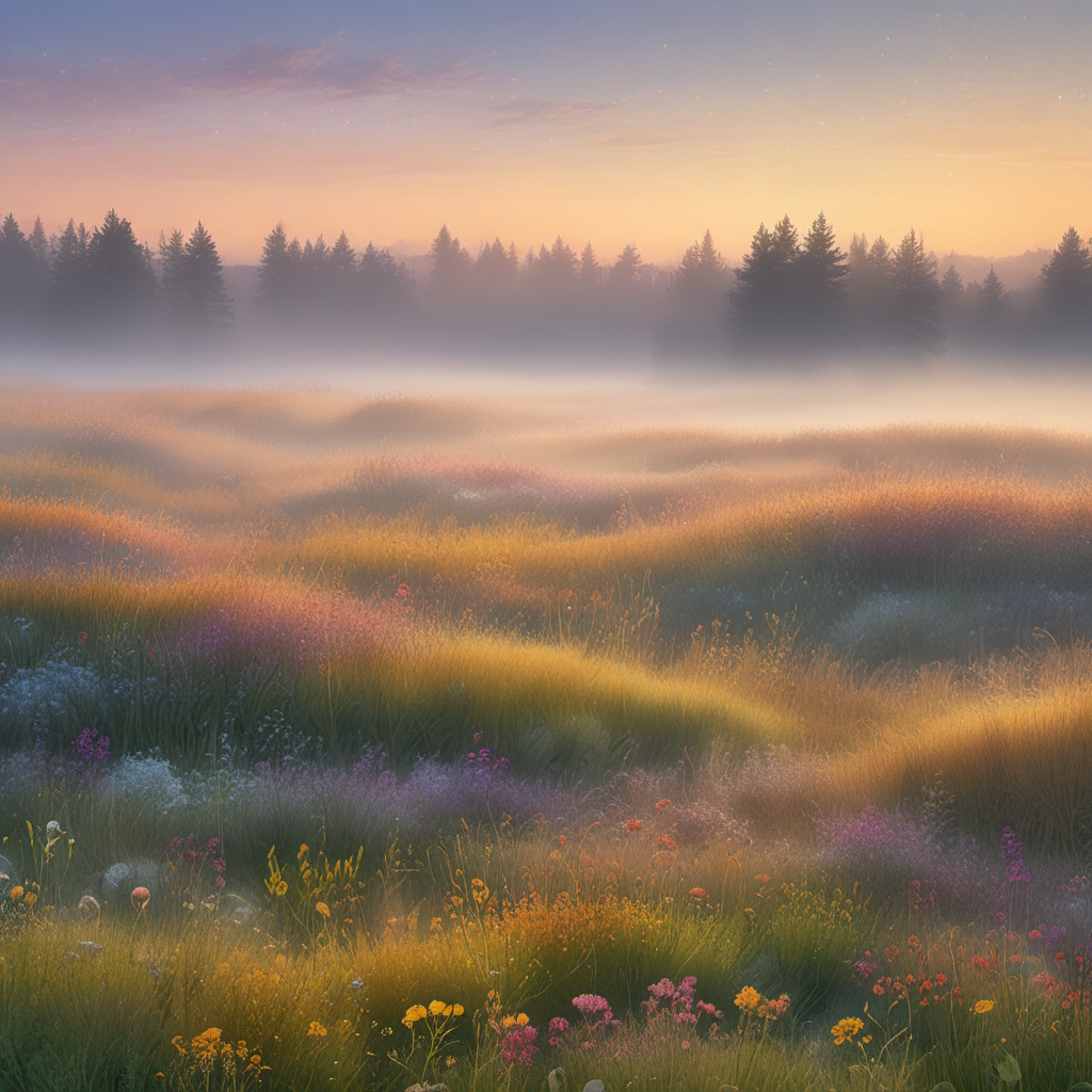 fog in living colors creeps over meadow by Free AI Image Generator & Maker - No login required✨ | AIGAZOU
