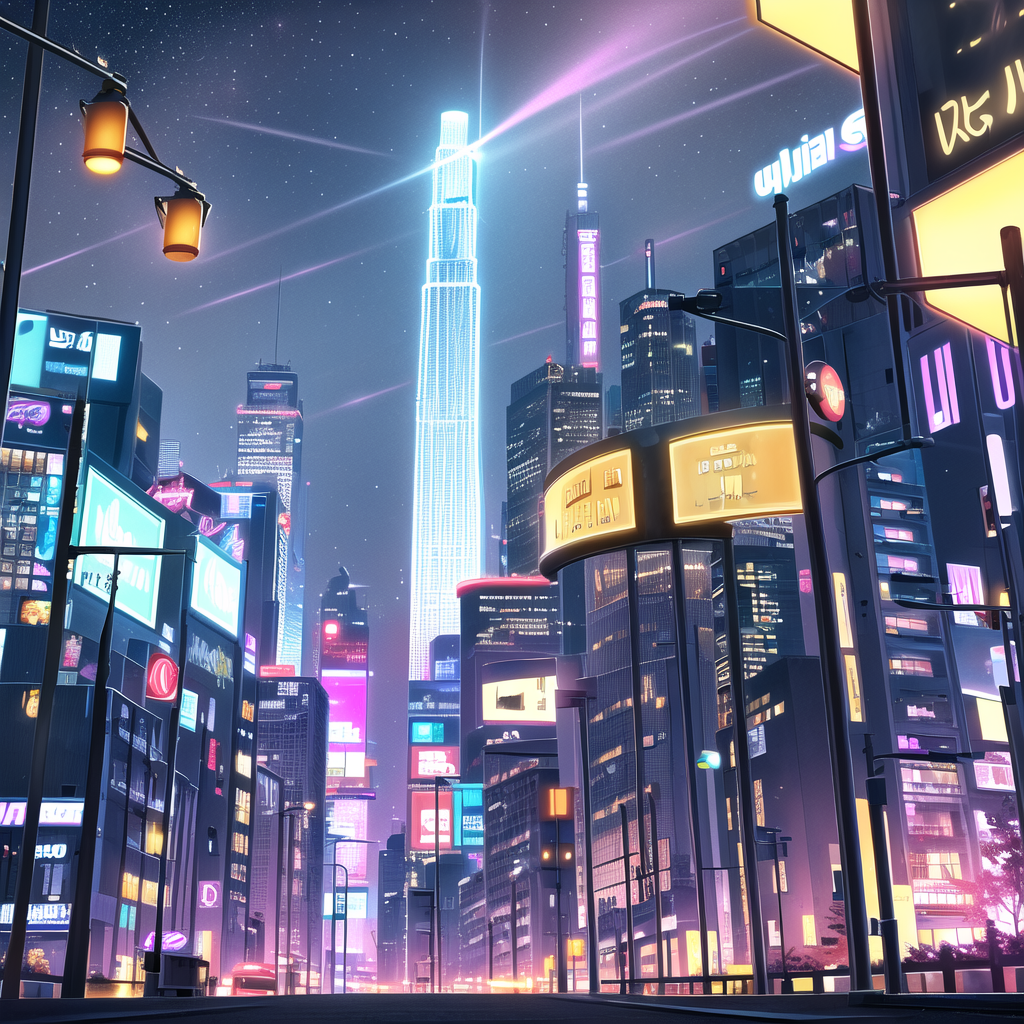 silhouette art towering media tower neon lights by أداة مجانية لإنشاء الصور بالذكاء الاصطناعي - إنشاء الصور بدون تسجيل الدخول | AIGAZOU