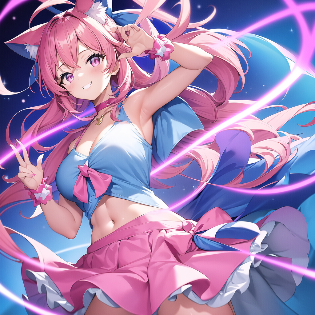 anime cat eared girl pink blue whimsical by Free AI Image Generator & Maker - No login required✨ | AIGAZOU
