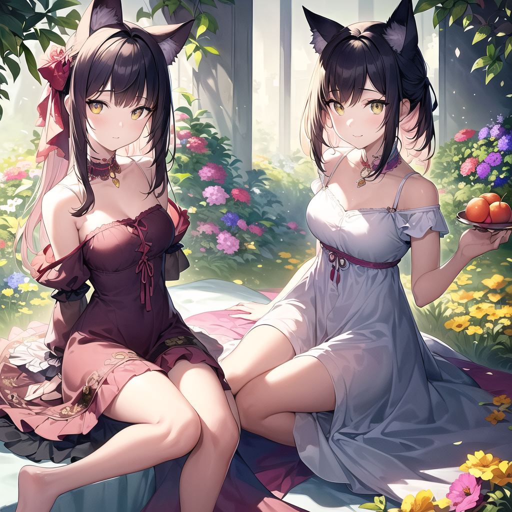 digital art cat eared girl low cut dress by Free AI Image Generator & Maker - No login required✨ | AIGAZOU