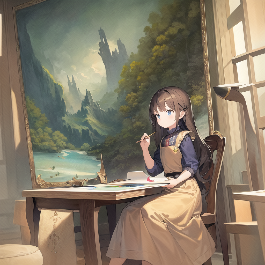 small girl drawing fantasy painting by Free AI Image Generator & Maker - No login required✨ | AIGAZOU