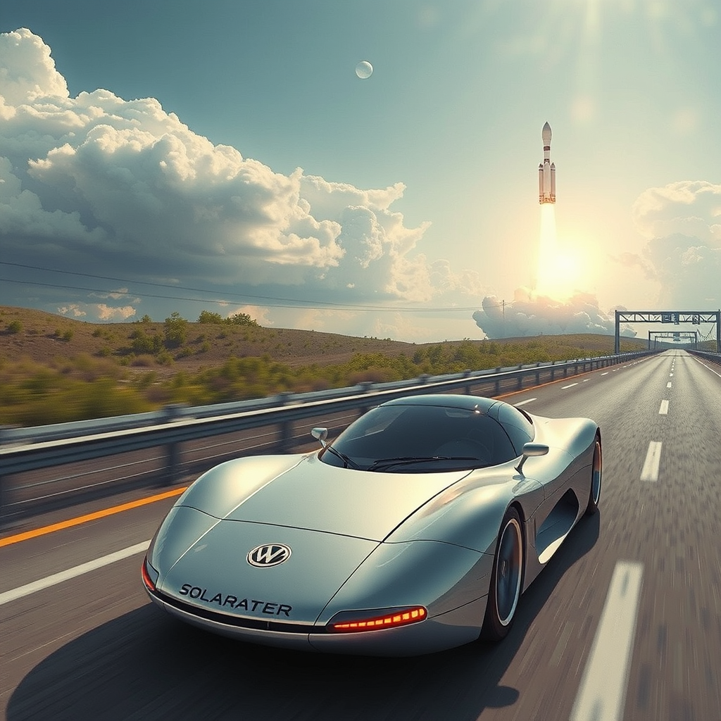 photorealistic sleek solar car spaceship futuristic highway by Free AI Image Generator & Maker - No login required✨ | AIGAZOU