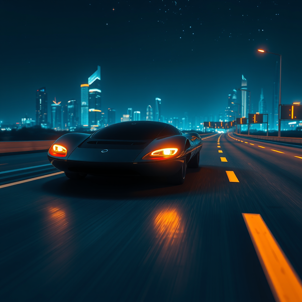 photorealistic sleek solar car spaceship neon highway by Free AI Image Generator & Maker - No login required✨ | AIGAZOU