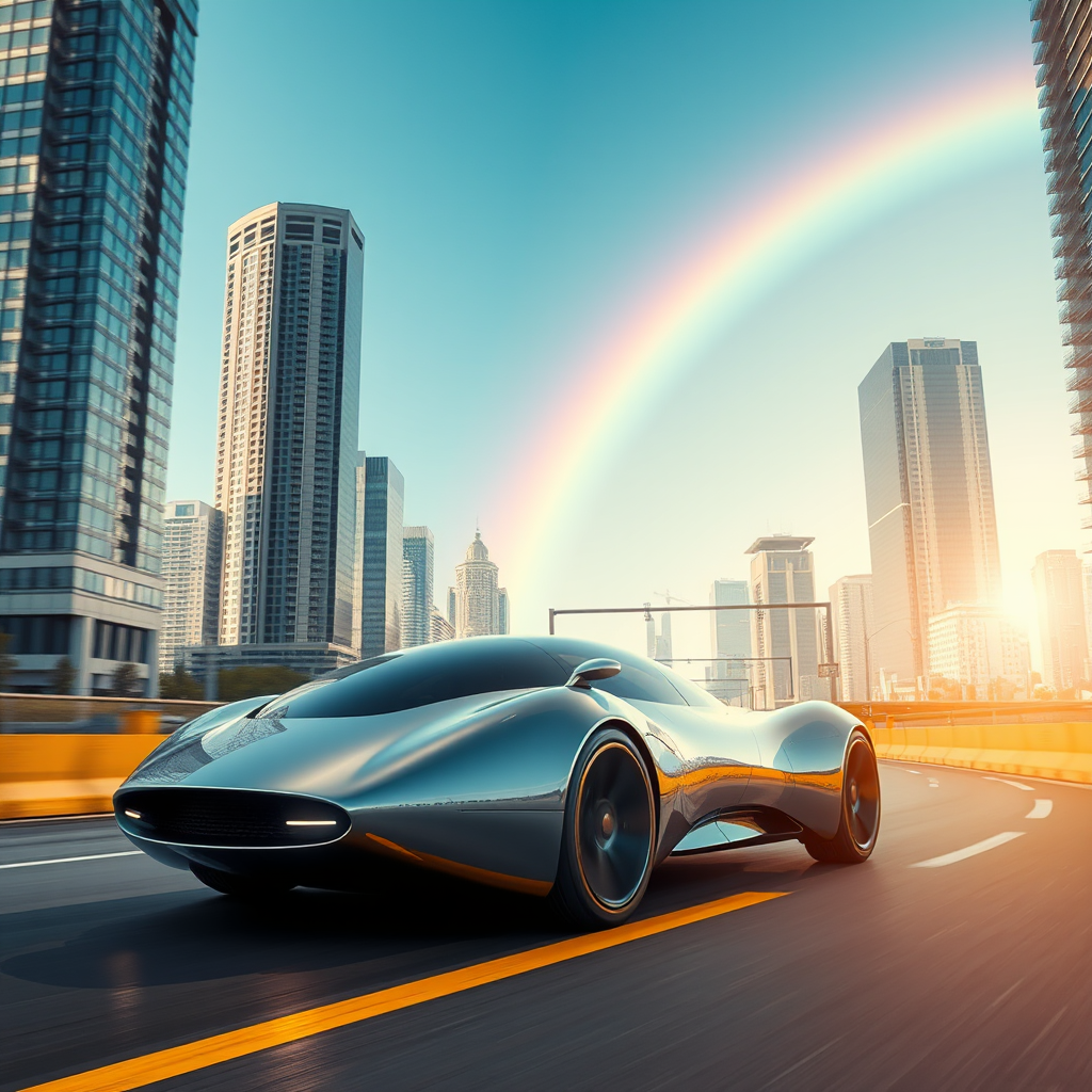 photorealistic sleek solar car spaceship city highway by Free AI Image Generator & Maker - No login required✨ | AIGAZOU