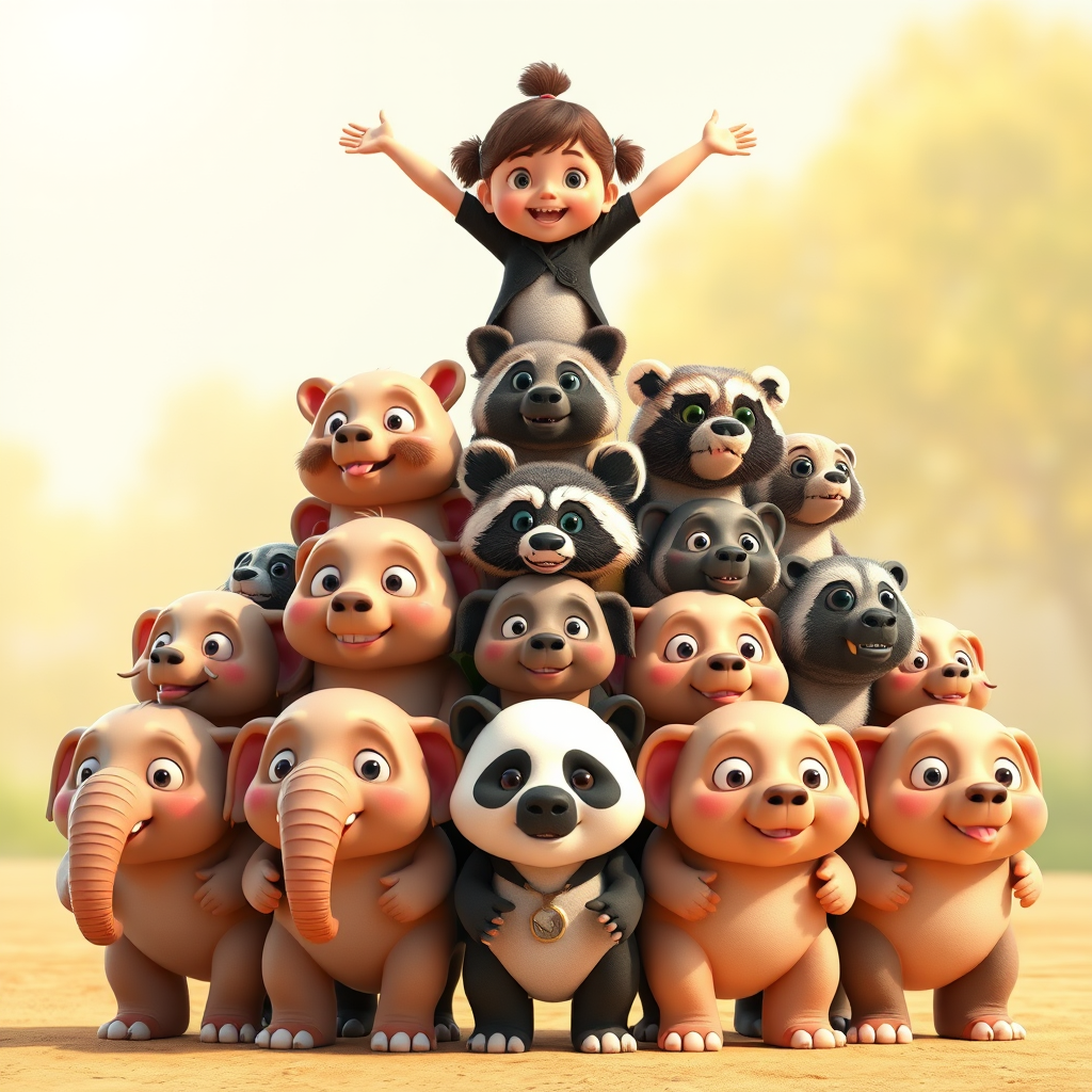 3dcg animals pyramid cute humorous group by Free AI Image Generator & Maker - No login required✨ | AIGAZOU