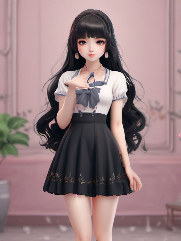 3dcg girl model waves hands black hair by Free AI Image Generator & Maker - No login required✨ | AIGAZOU