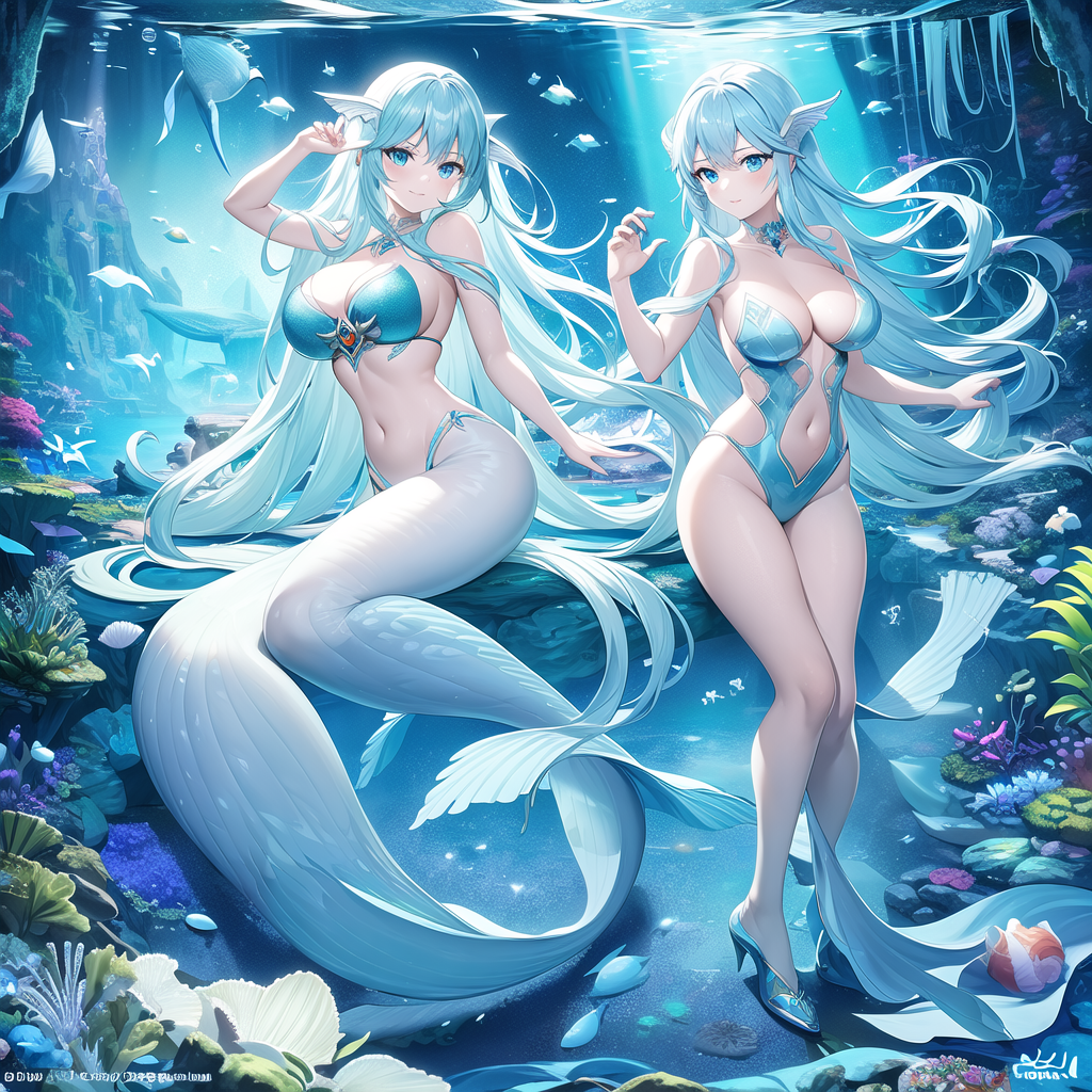 mermaid aquamarine hair blue eyes sea plants by Free AI Image Generator & Maker - No login required✨ | AIGAZOU