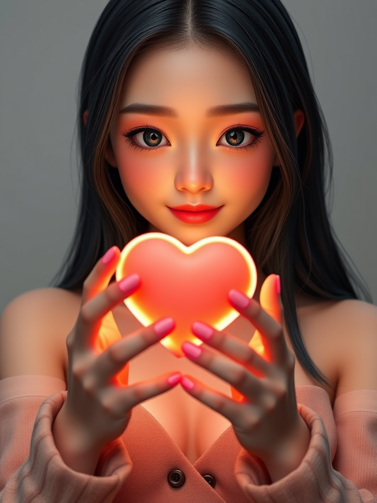 3dcg girl model showing heart toy by Free AI Image Generator & Maker - No login required✨ | AIGAZOU