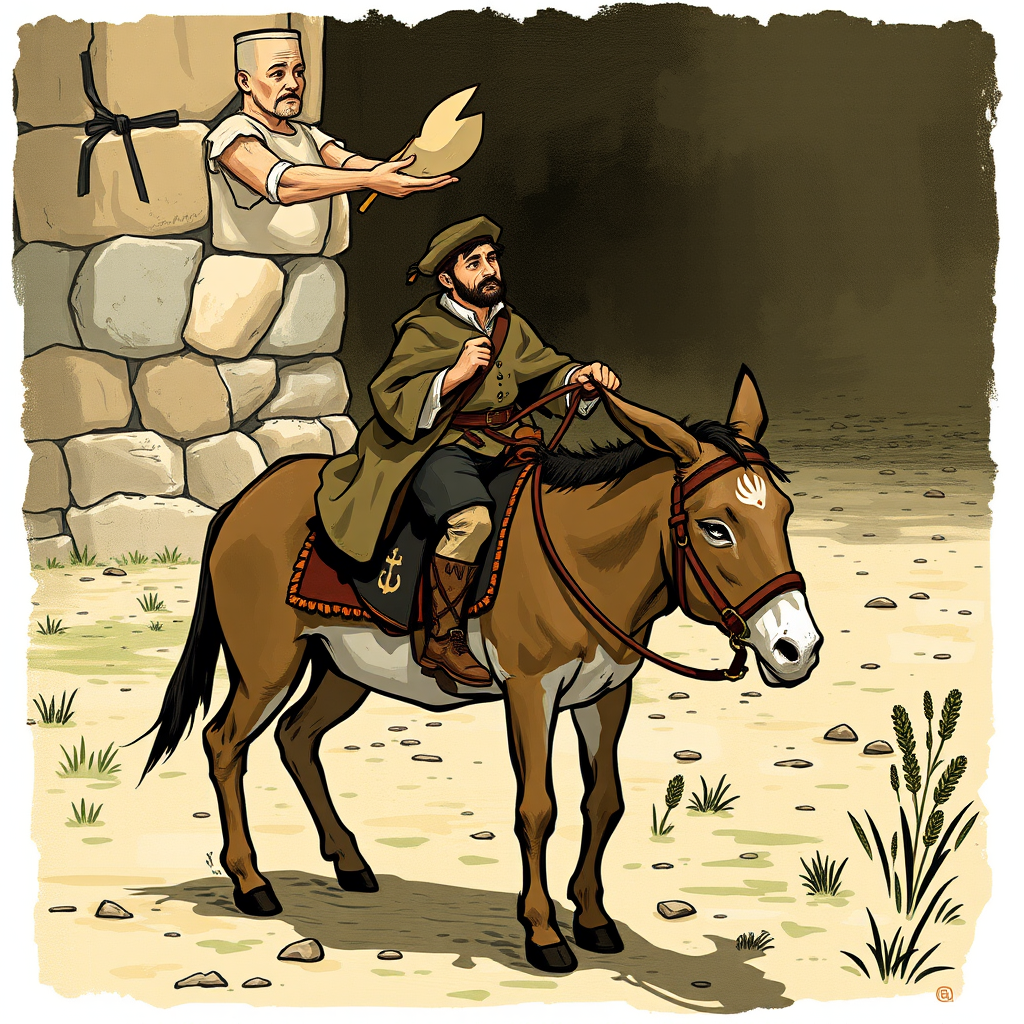 young sancho panza on donkey looking at don quixote by Free AI Image Generator & Maker - No login required✨ | AIGAZOU
